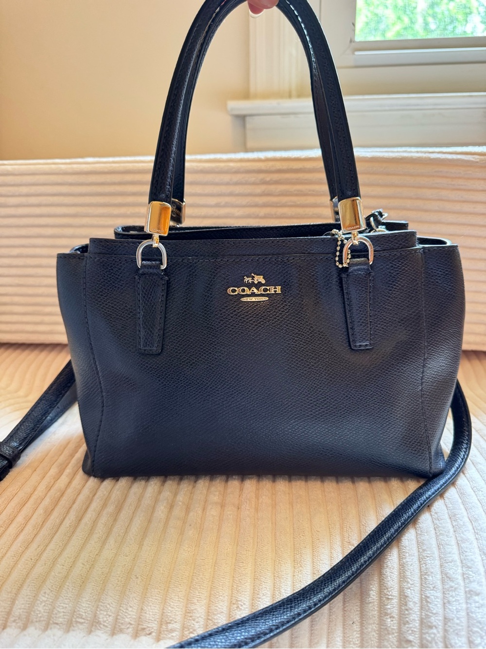 Coach Black Pebbled Leather Crossbody Satchel with Gold Hardware
